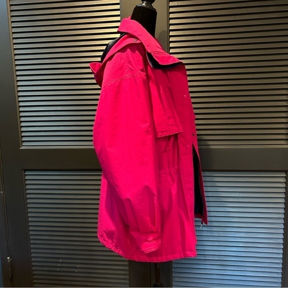 Vintage Bright Fuchsia Pink and Navy Blue Eddie Bauer Hooded Jacket, Size Medium - Picture 2 of 16